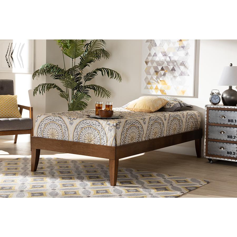 Lucina Mid-Century Modern Walnut Brown Finished Twin Size Platform Bed Frame. Picture 15