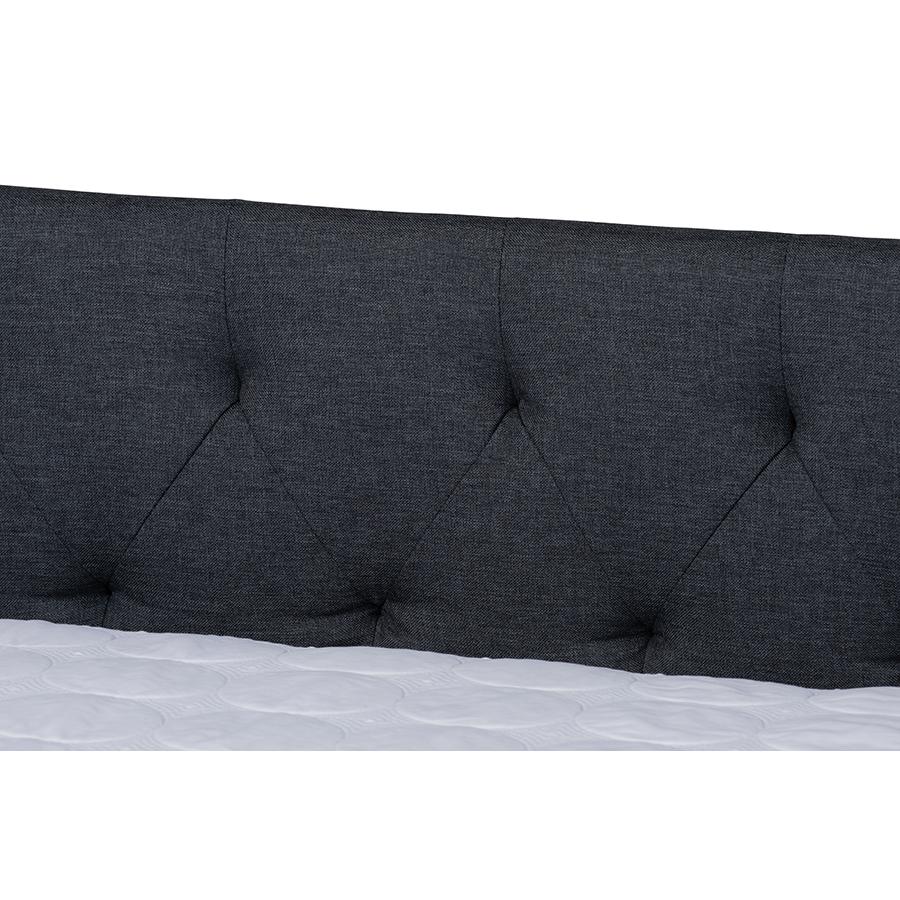 Dark Grey Fabric Upholstered Queen Size Daybed with Roll-Out Trundle Bed. Picture 7