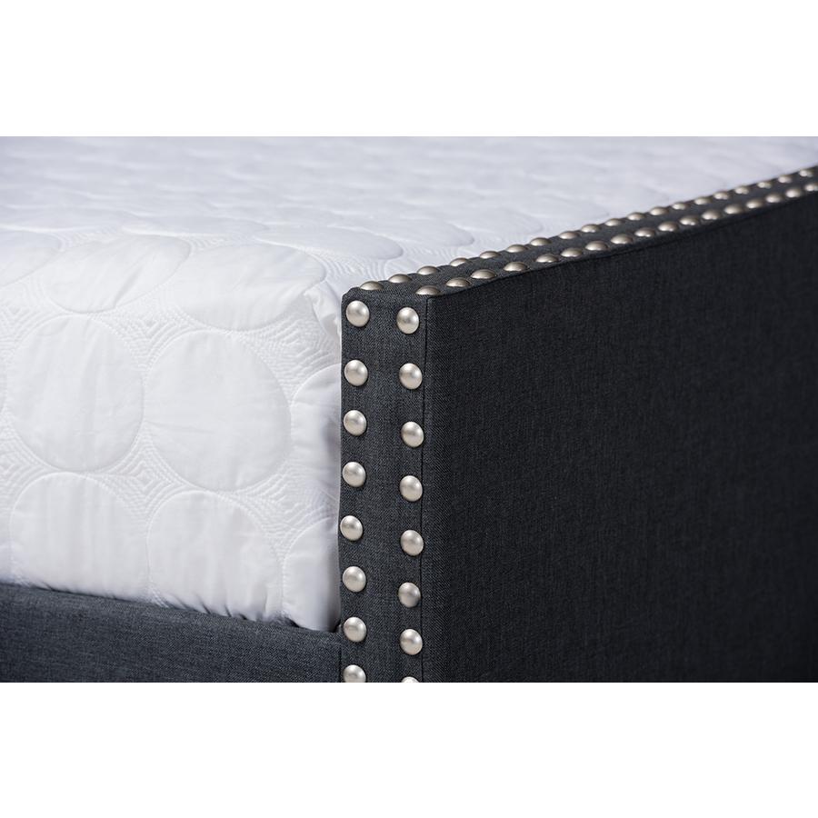 Dark Grey Fabric Upholstered Queen Size Daybed with Roll-Out Trundle Bed. Picture 8