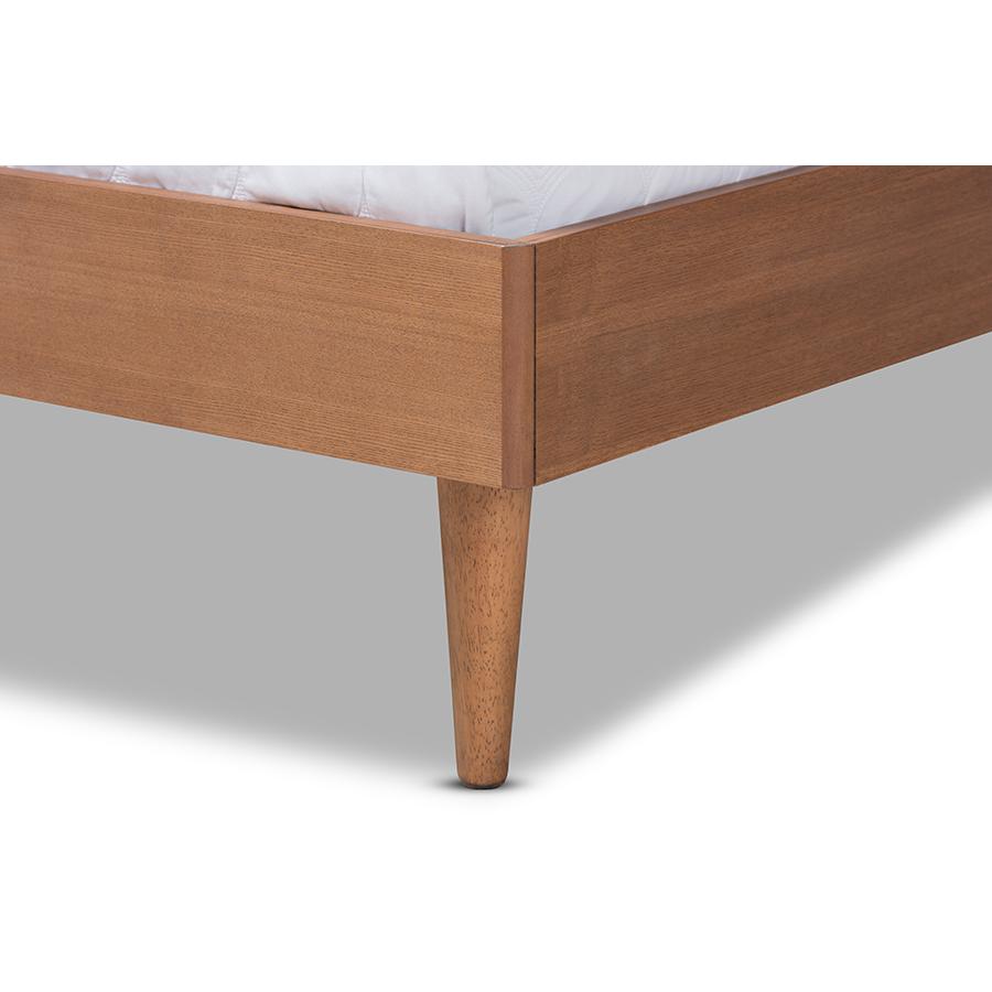 Baxton Studio Rina Mid-Century Modern Ash Wanut Finished Wood and Synthetic Rattan Queen Size Platform Bed with Wrap-Around Headboard. Picture 6