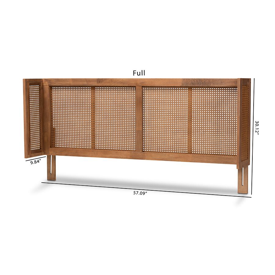 Ash Wanut Finished Wood and Synthetic Rattan Queen Size Wrap-Around Headboard. Picture 6