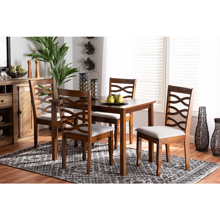Grey Fabric Upholstered and Walnut Brown Finished Wood 5-Piece Dining Set. Picture 19