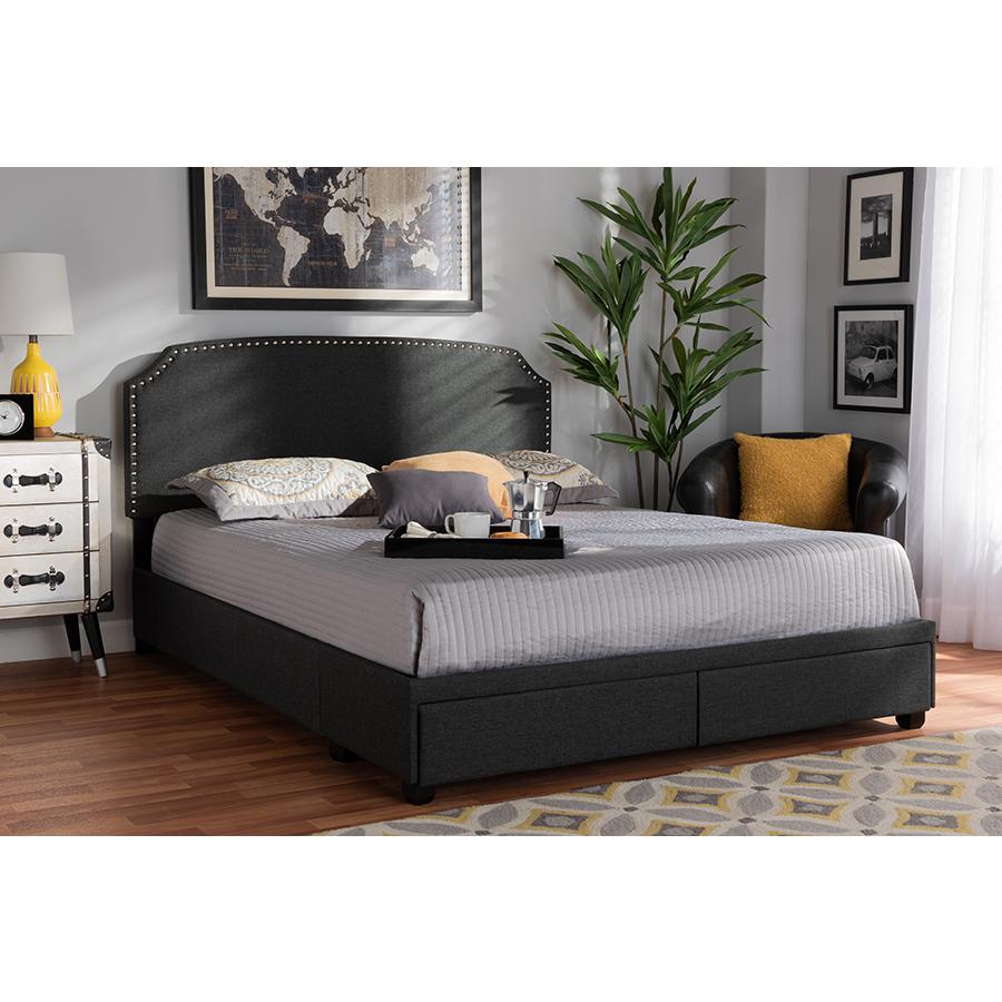 Larese Dark Grey Fabric Upholstered 2-Drawer Queen Size Platform Storage Bed. Picture 25