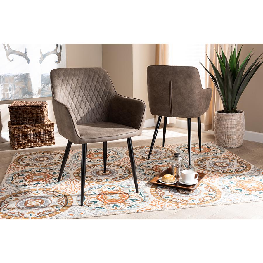 Grey and Brown Imitation Leather Upholstered 2-Piece Metal Dining Chair Set. Picture 17