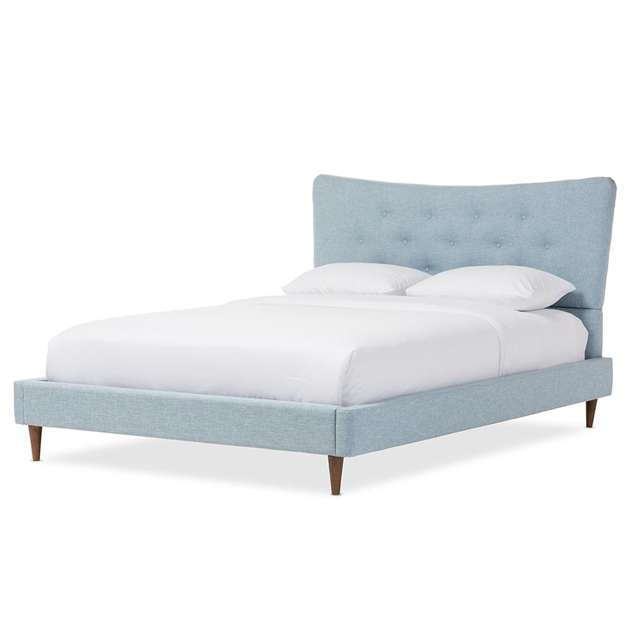 Baxton Studio Hannah Mid-Century Modern Sky Blue King Size Fabric Platform Bed. Picture 1