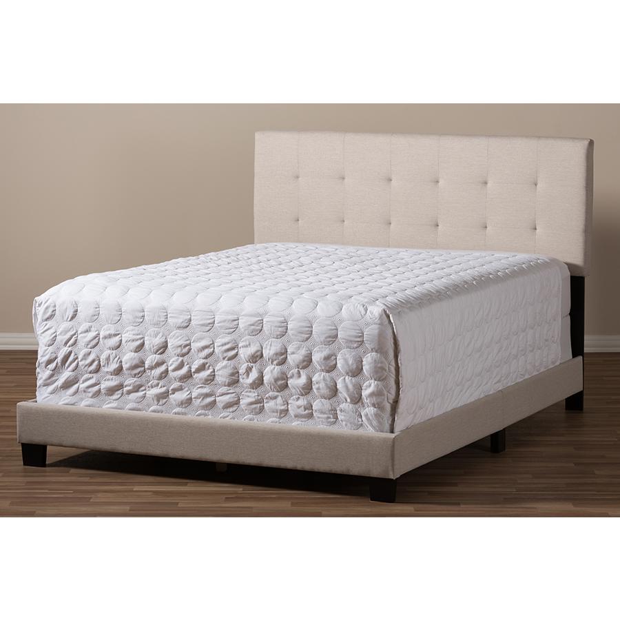 Beige Fabric Upholstered Grid-tufting Queen Size Bed. Picture 6