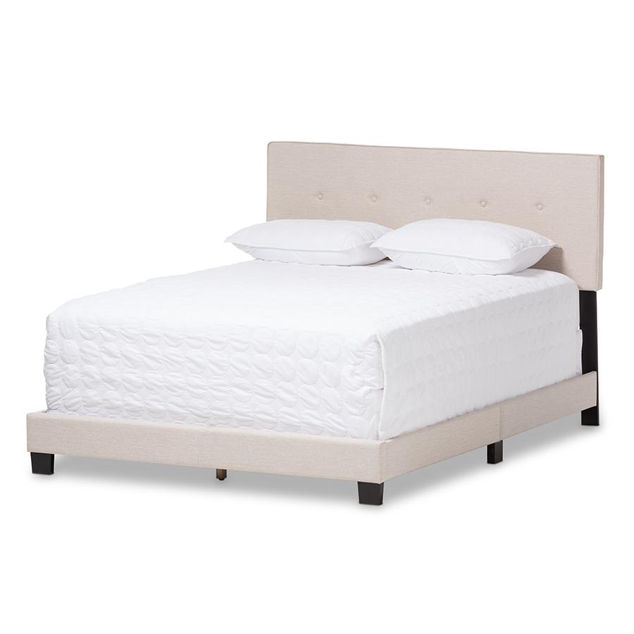 Hampton Modern and Contemporary Light Beige Fabric Upholstered Queen Size Bed. Picture 1