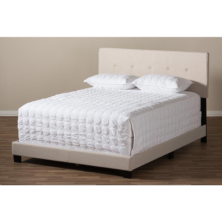 Hampton Modern and Contemporary Light Beige Fabric Upholstered Queen Size Bed. Picture 7