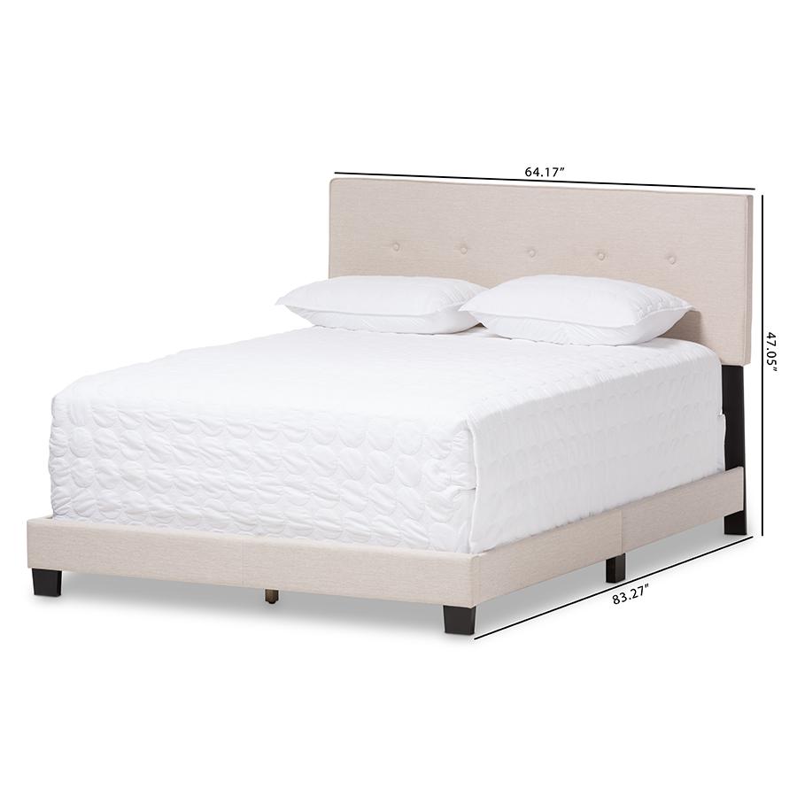 Hampton Modern and Contemporary Light Beige Fabric Upholstered Queen Size Bed. Picture 8
