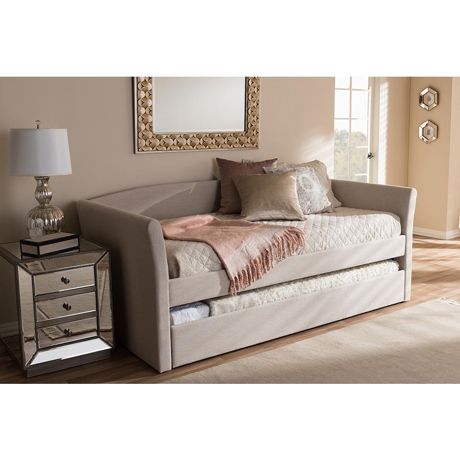 Beige Fabric Upholstered Daybed with Guest Trundle Bed. Picture 23