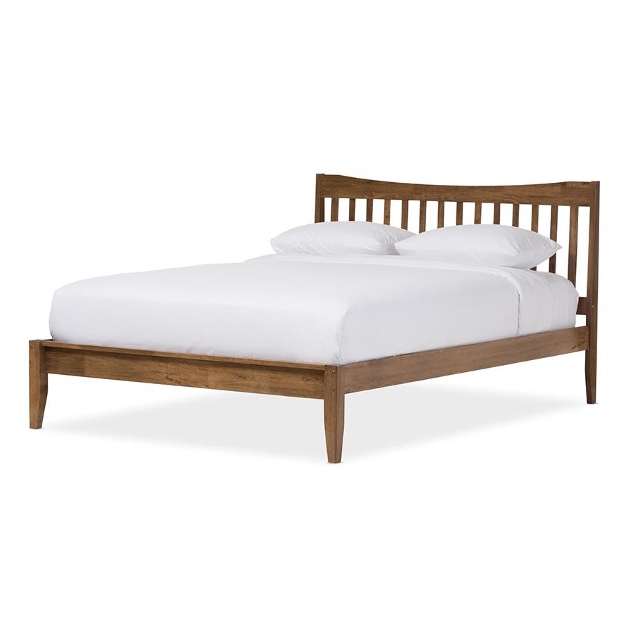Solid Walnut Wood Curvaceous Slatted Queen Size Platform Bed. Picture 1