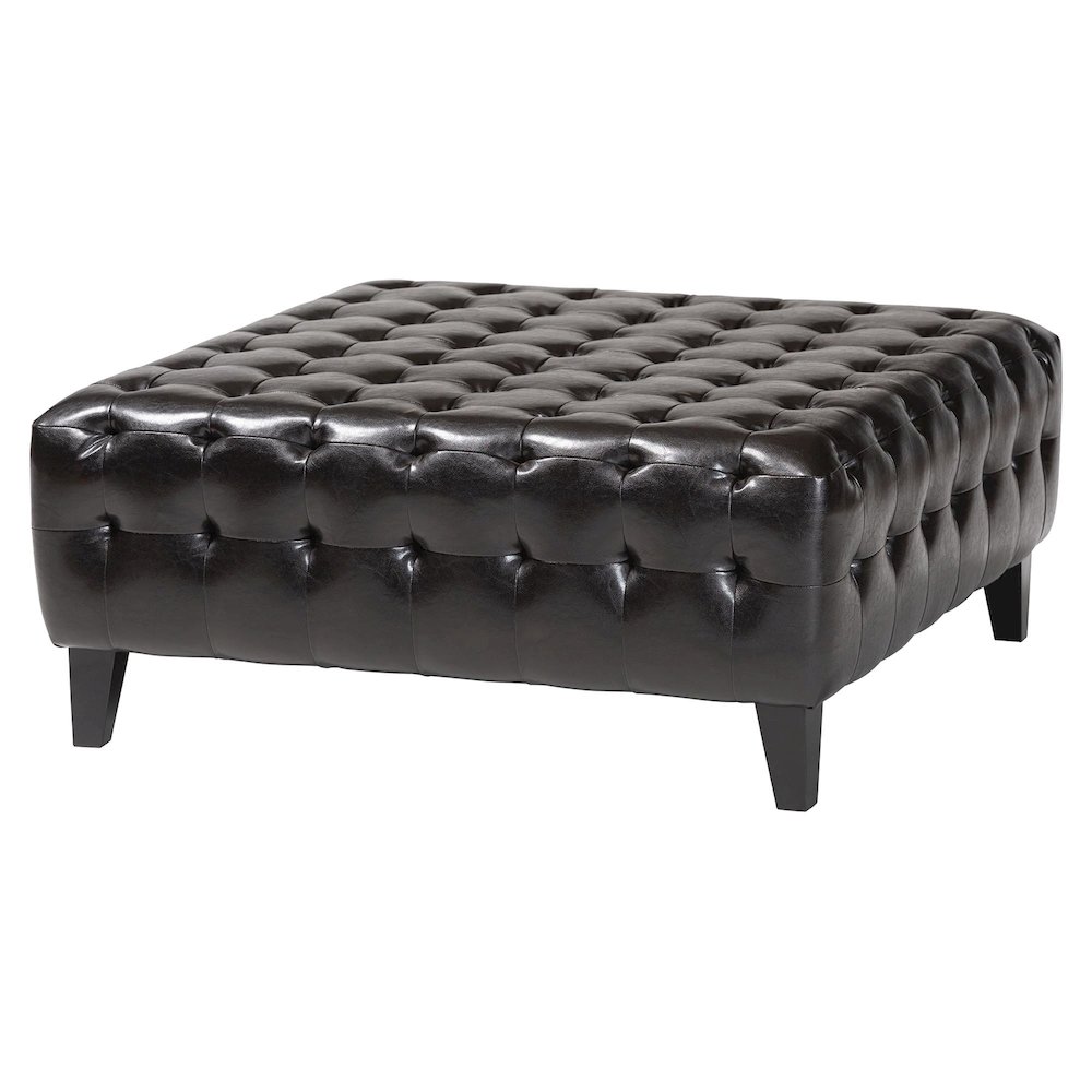 Baxton Studio Pemberly Dark Brown Bonded Leather Square Ottoman. Picture 1