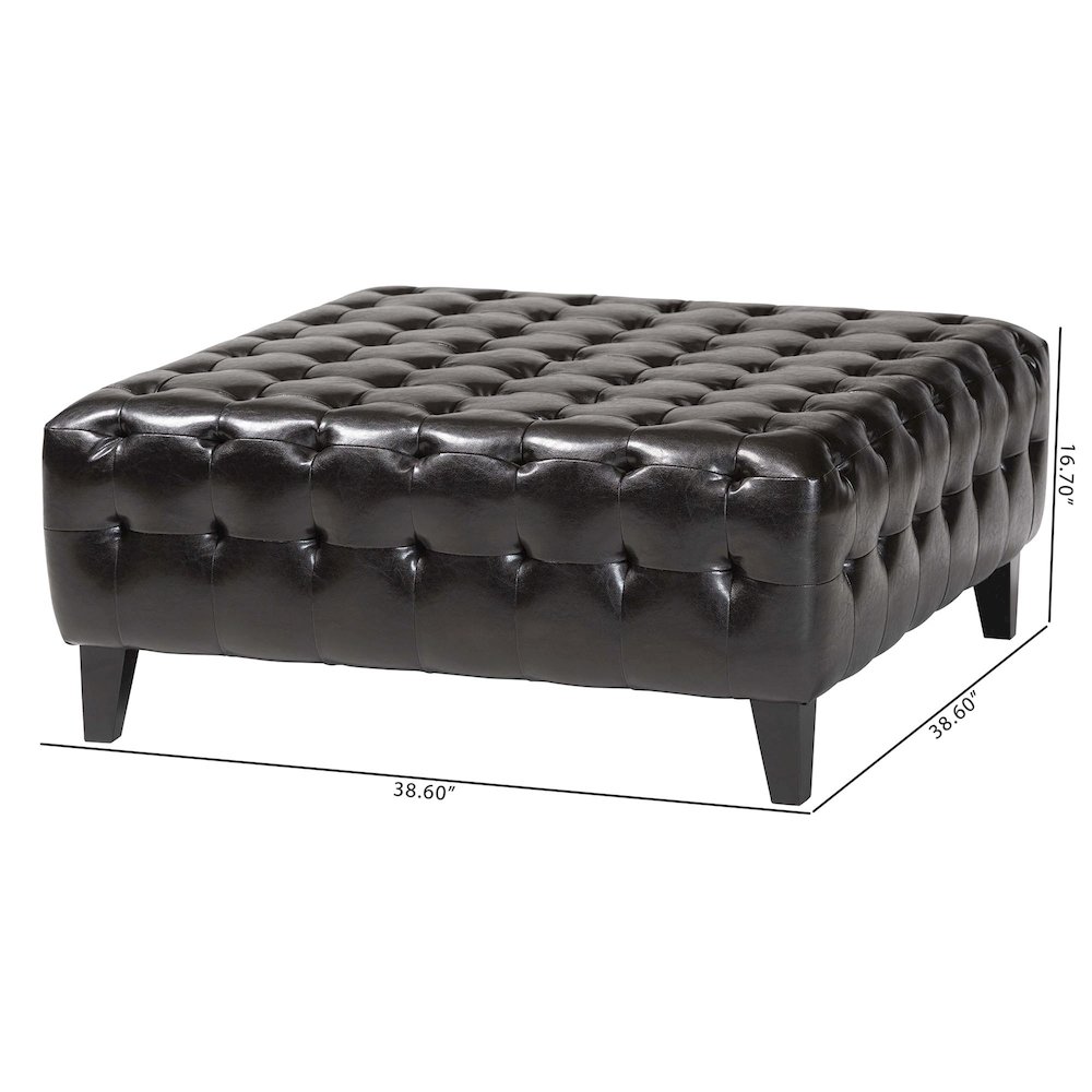 Baxton Studio Pemberly Dark Brown Bonded Leather Square Ottoman. Picture 3
