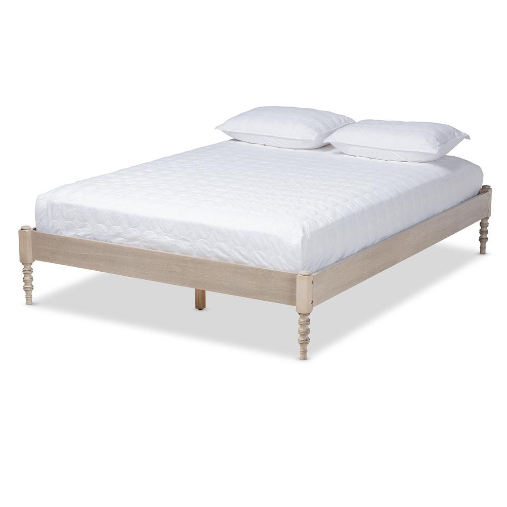 Bohemian Antique White Oak Finished Wood Queen Size Platform Bed Frame. Picture 10