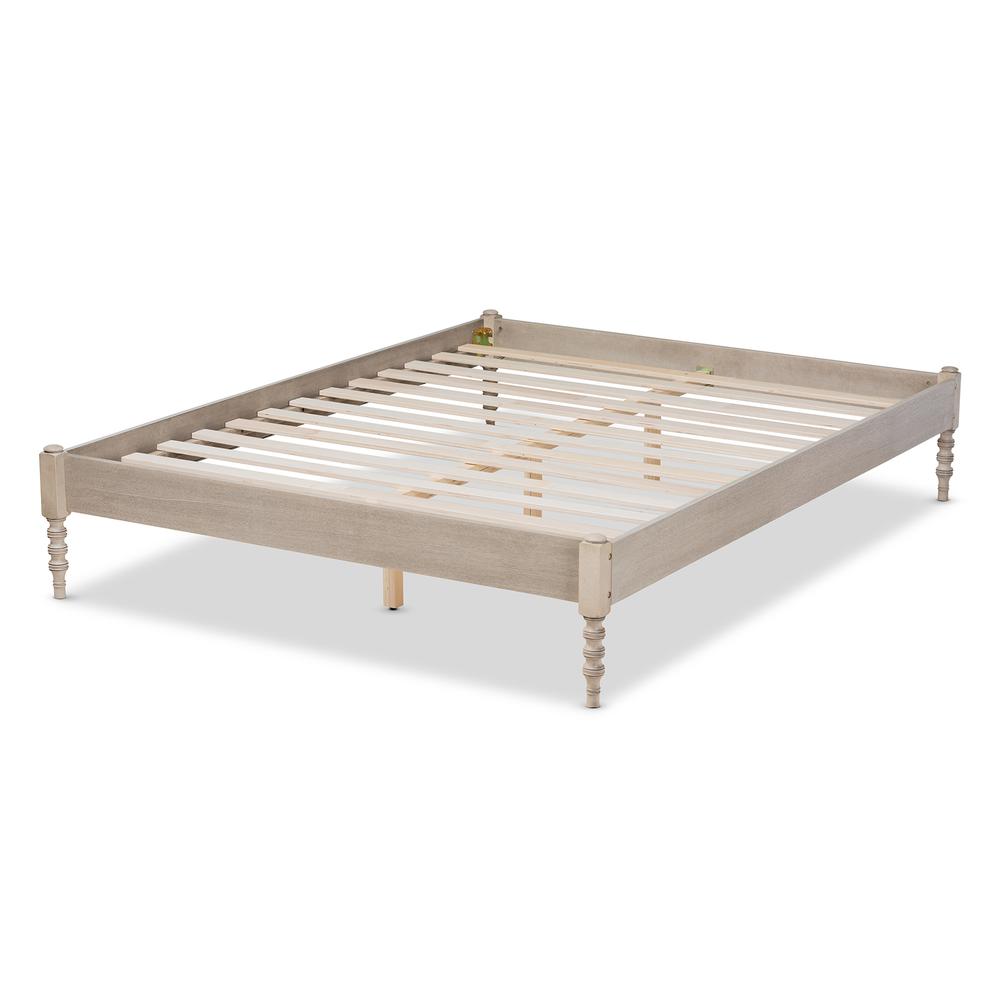 Bohemian Antique White Oak Finished Wood Queen Size Platform Bed Frame. Picture 12