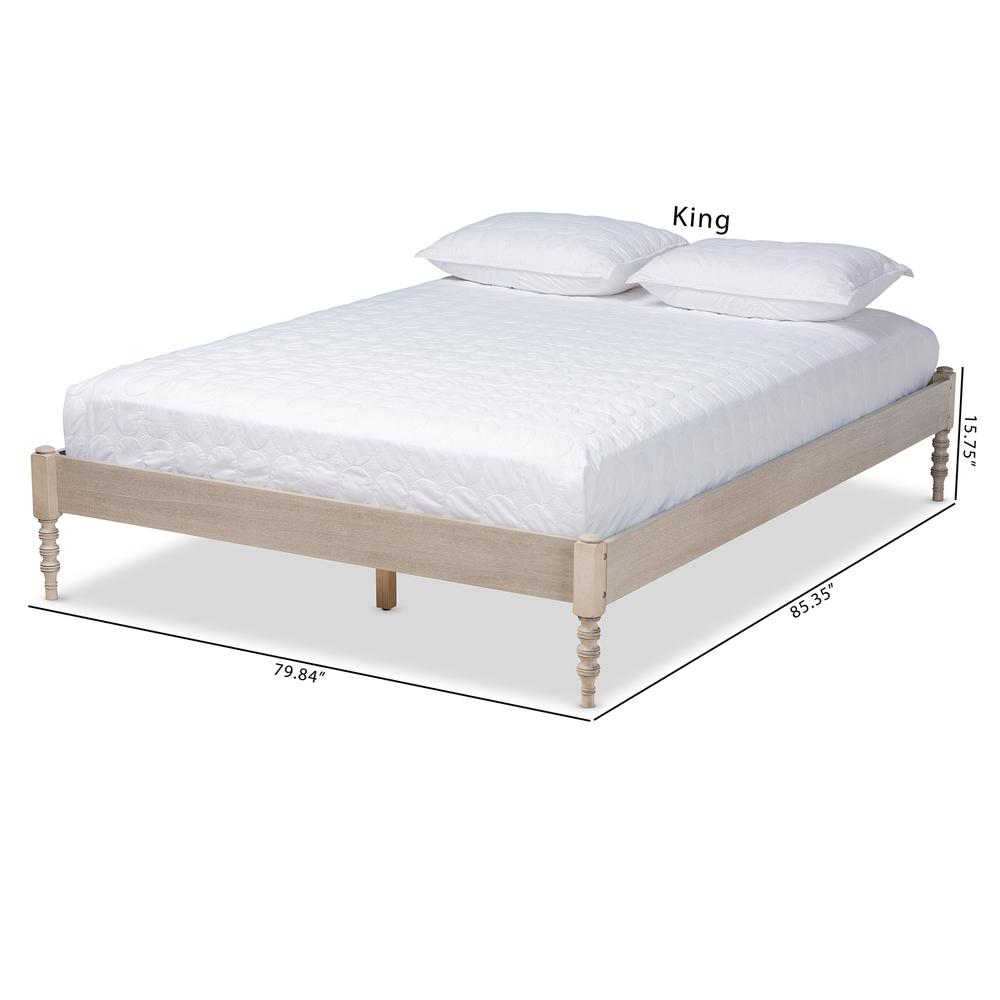 Bohemian Antique White Oak Finished Wood Queen Size Platform Bed Frame. Picture 18