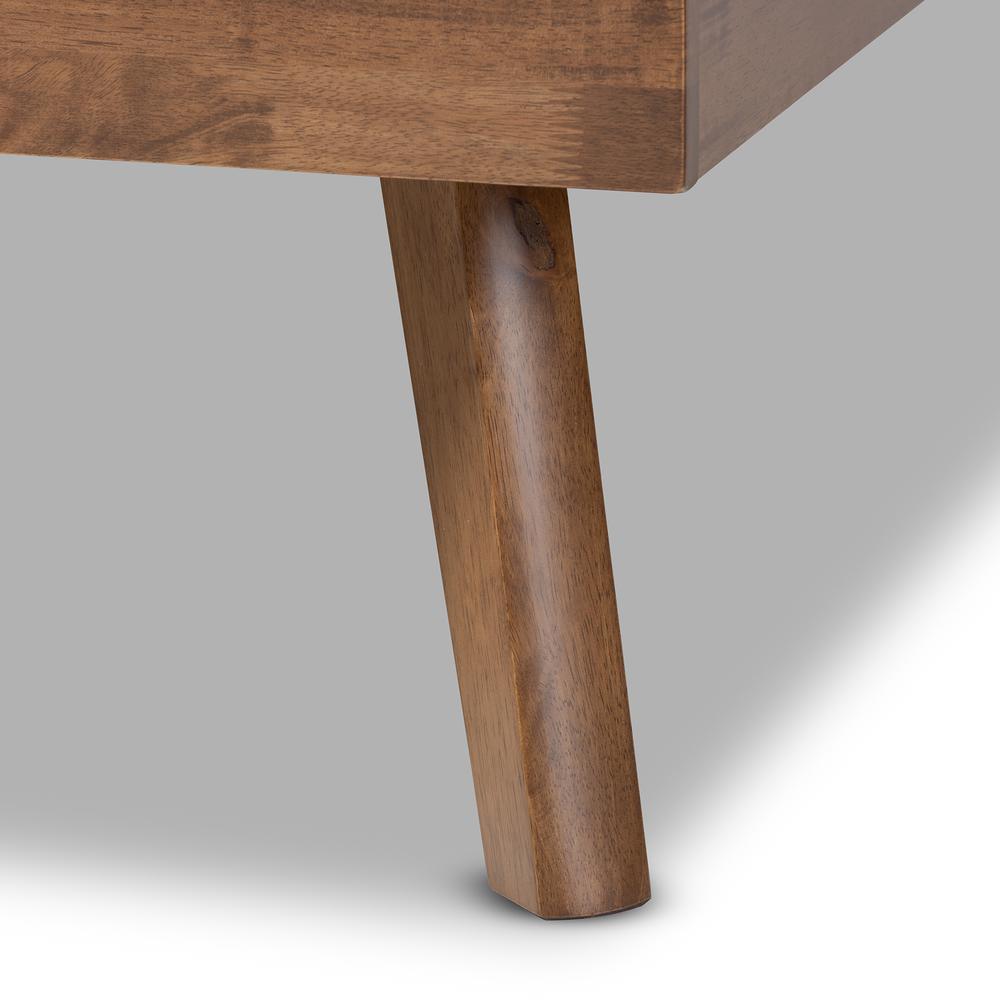 Dark Grey Fabric Upholstered Walnut Brown Finished Wood Queen Size Platform Bed. Picture 15