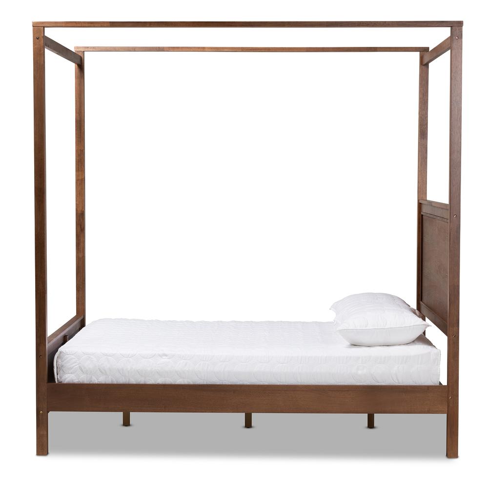 Walnut Brown Finished Wood King Size Platform Canopy Bed. Picture 12