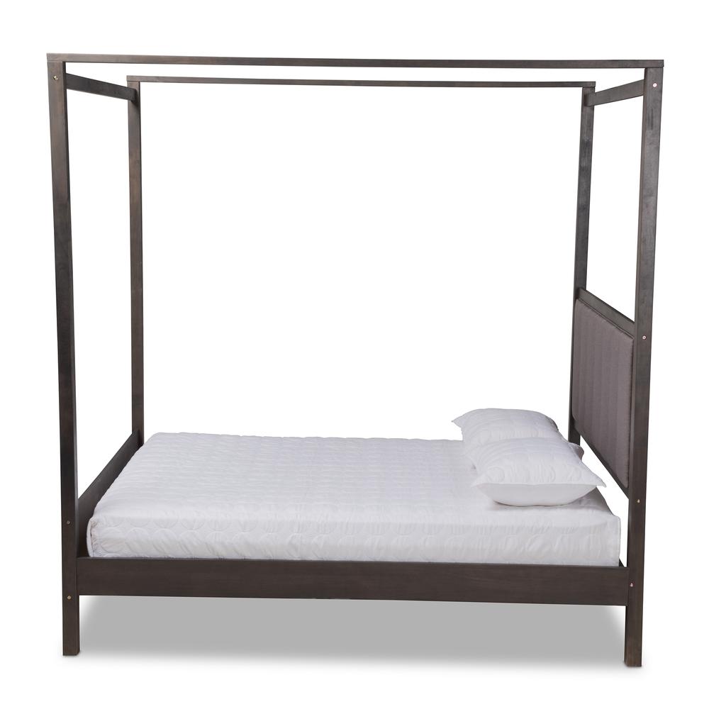 Dark Grey Oak Finished Wood King Size Platform Canopy Bed. Picture 11