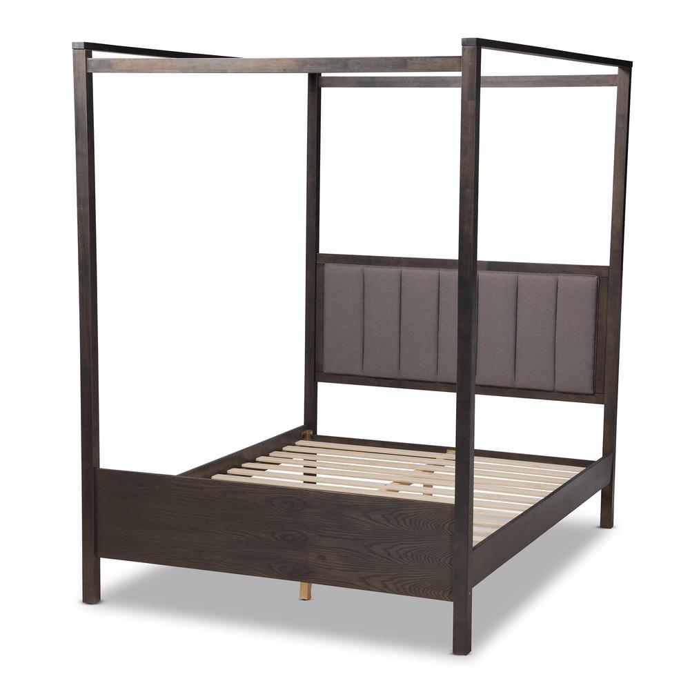 Dark Grey Oak Finished Wood King Size Platform Canopy Bed. Picture 12