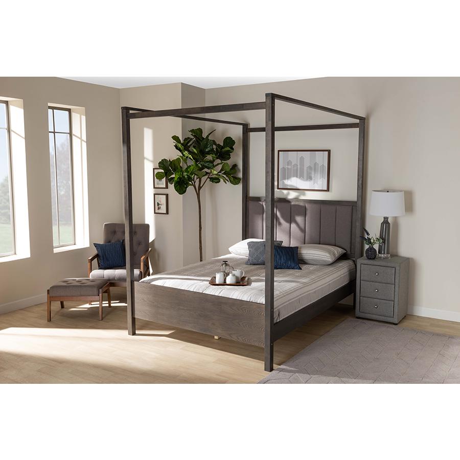 Dark Grey Oak Finished Wood King Size Platform Canopy Bed. Picture 6