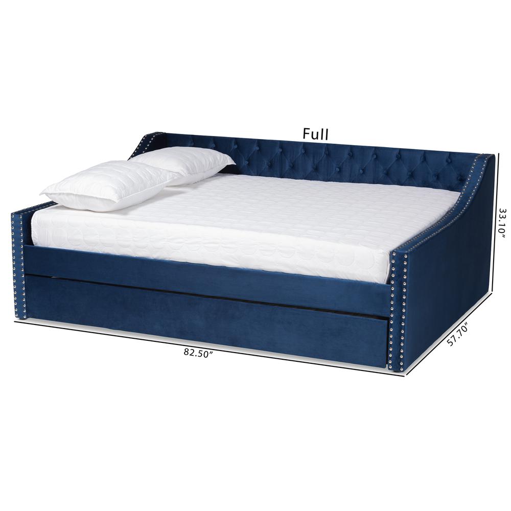 Navy Blue Velvet Fabric Upholstered Queen Size Daybed with Trundle. Picture 23