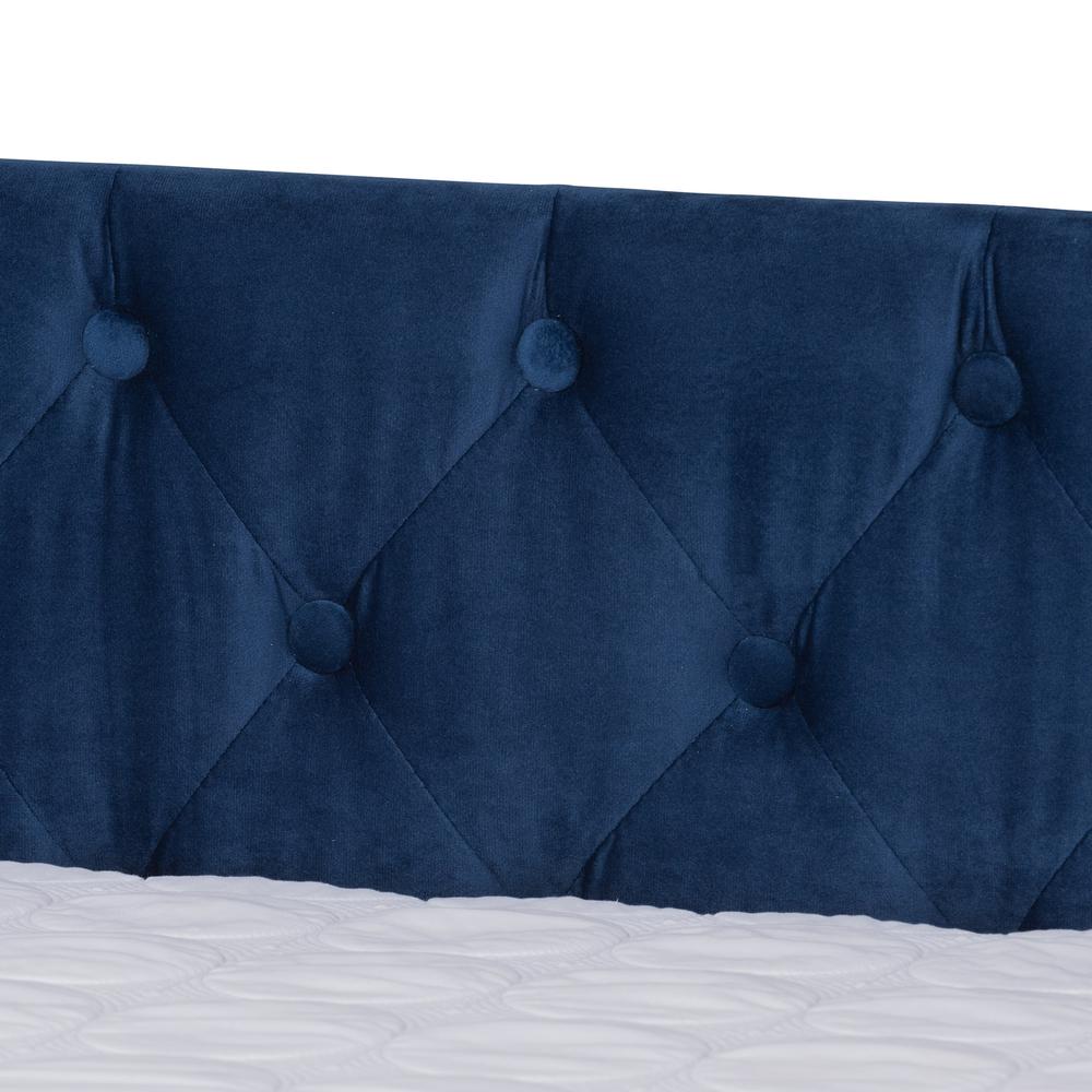Navy Blue Velvet Fabric Upholstered Queen Size Daybed with Trundle. Picture 18