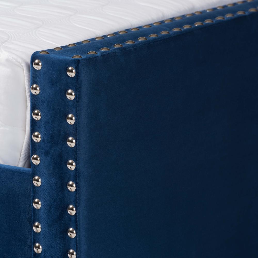Navy Blue Velvet Fabric Upholstered Queen Size Daybed with Trundle. Picture 19