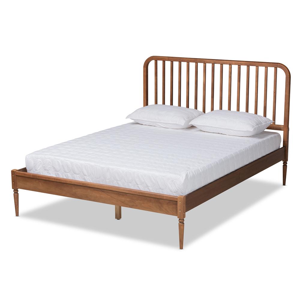 Walnut Brown Finished Wood Queen Size Platform Bed. Picture 12
