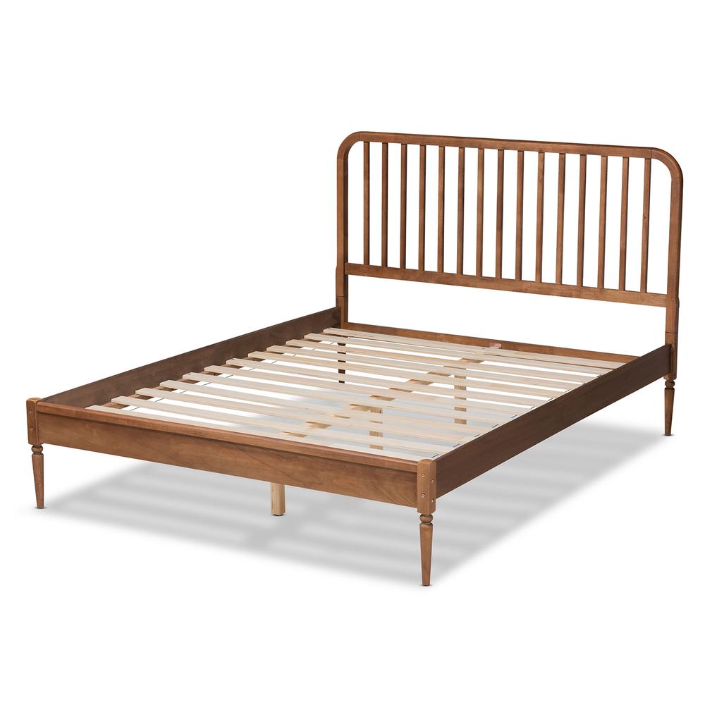 Walnut Brown Finished Wood Queen Size Platform Bed. Picture 14