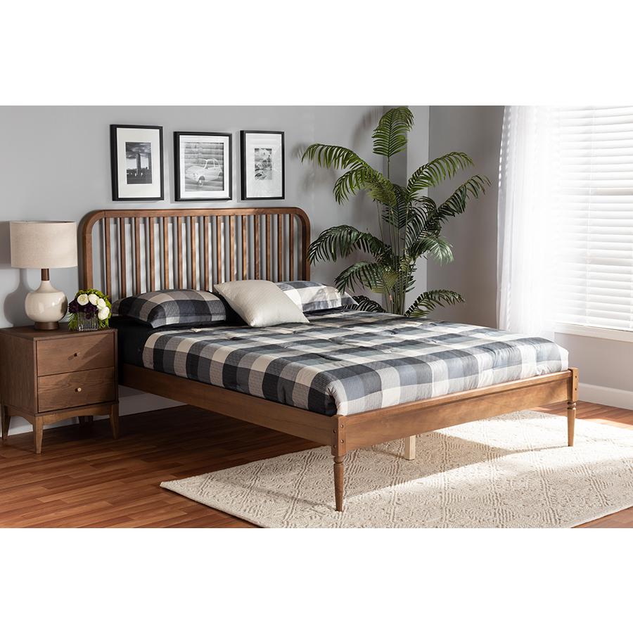 Walnut Brown Finished Wood Queen Size Platform Bed. Picture 7