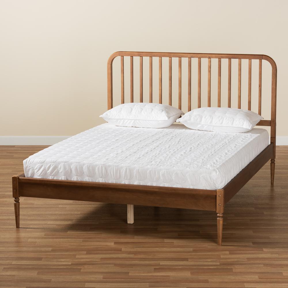 Walnut Brown Finished Wood Queen Size Platform Bed. Picture 19