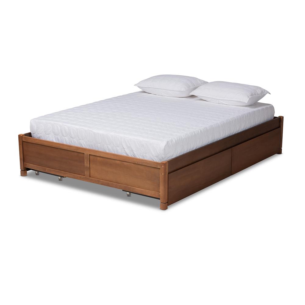 Walnut Brown Finished Wood Queen Size 4-Drawer Platform Storage Bed Frame. Picture 14