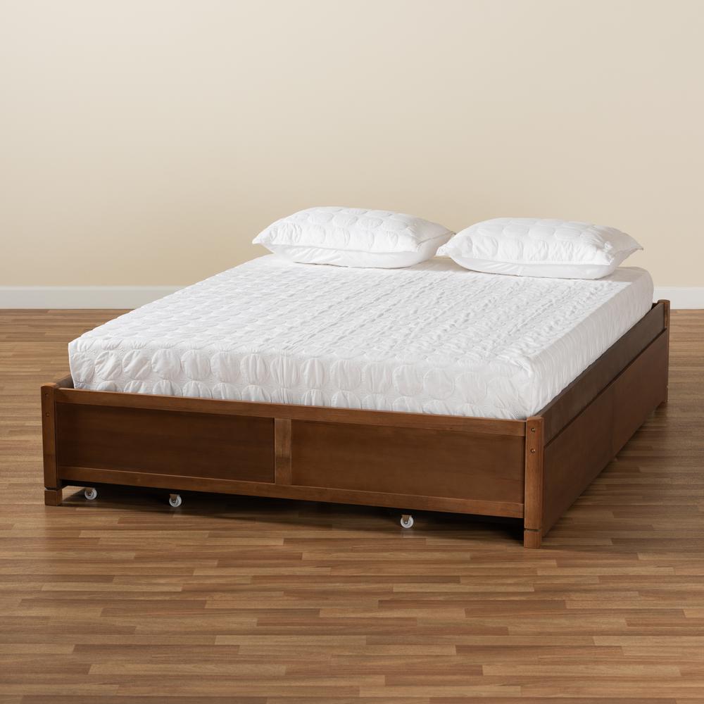 Walnut Brown Finished Wood Queen Size 4-Drawer Platform Storage Bed Frame. Picture 23