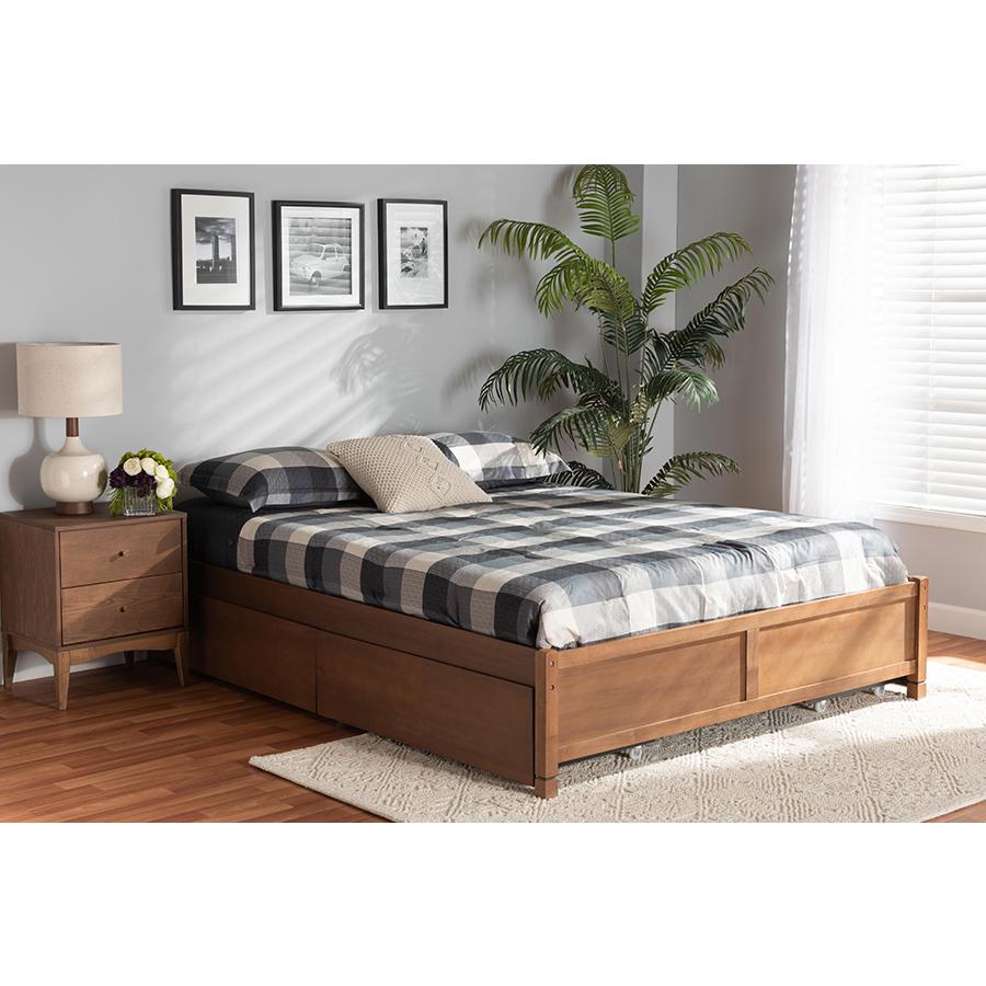 Walnut Brown Finished Wood Queen Size 4-Drawer Platform Storage Bed Frame. Picture 8
