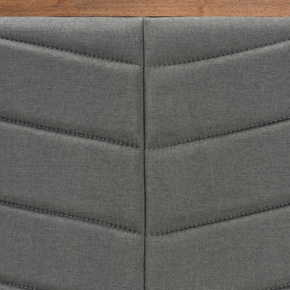 Dark Grey Fabric Upholstered and Walnut Brown Finished Wood King Size Headboard. Picture 12