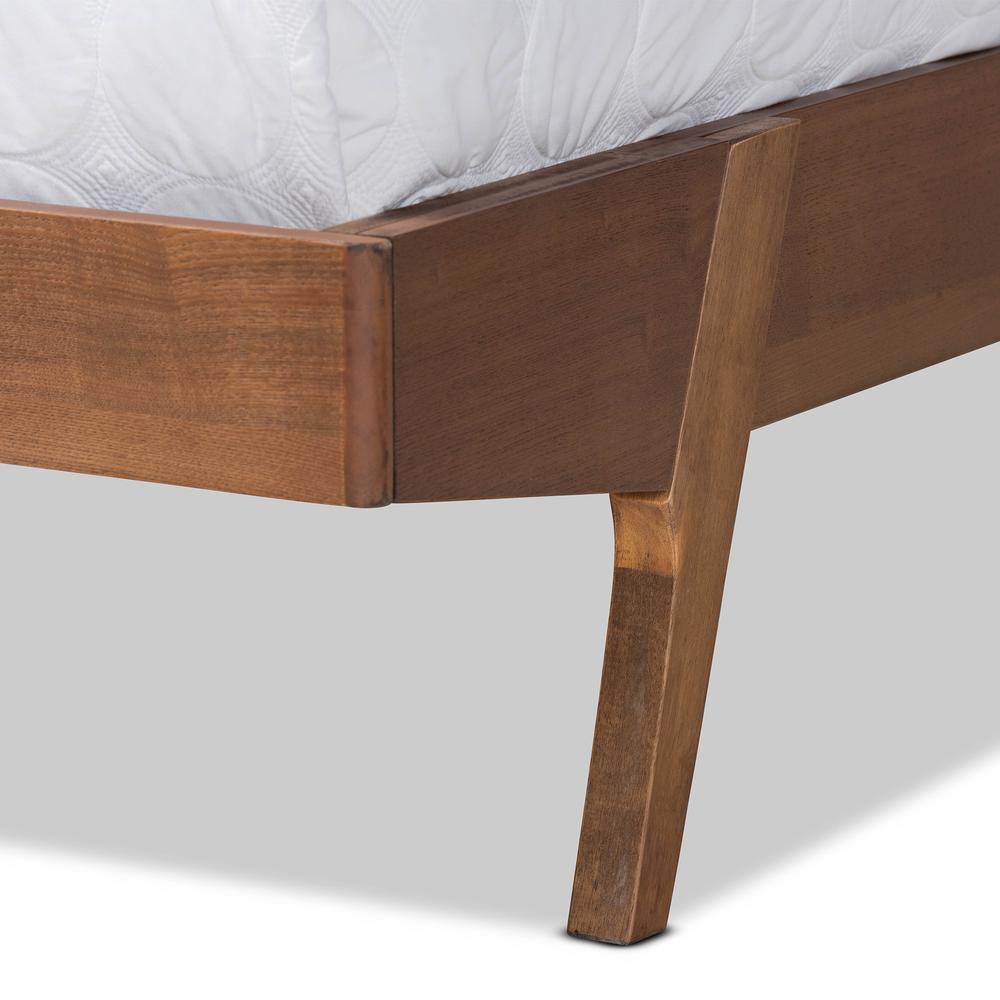 Beige Fabric Upholstered and Walnut Brown Finished Wood Queen Size Platform Bed. Picture 16