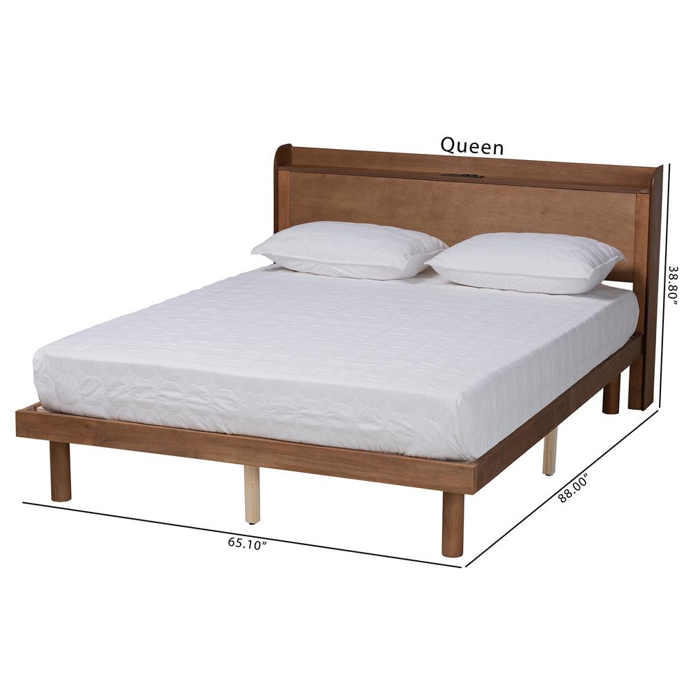 Walnut Brown Finished Wood Queen Size Platform Bed with Charging Station. Picture 22