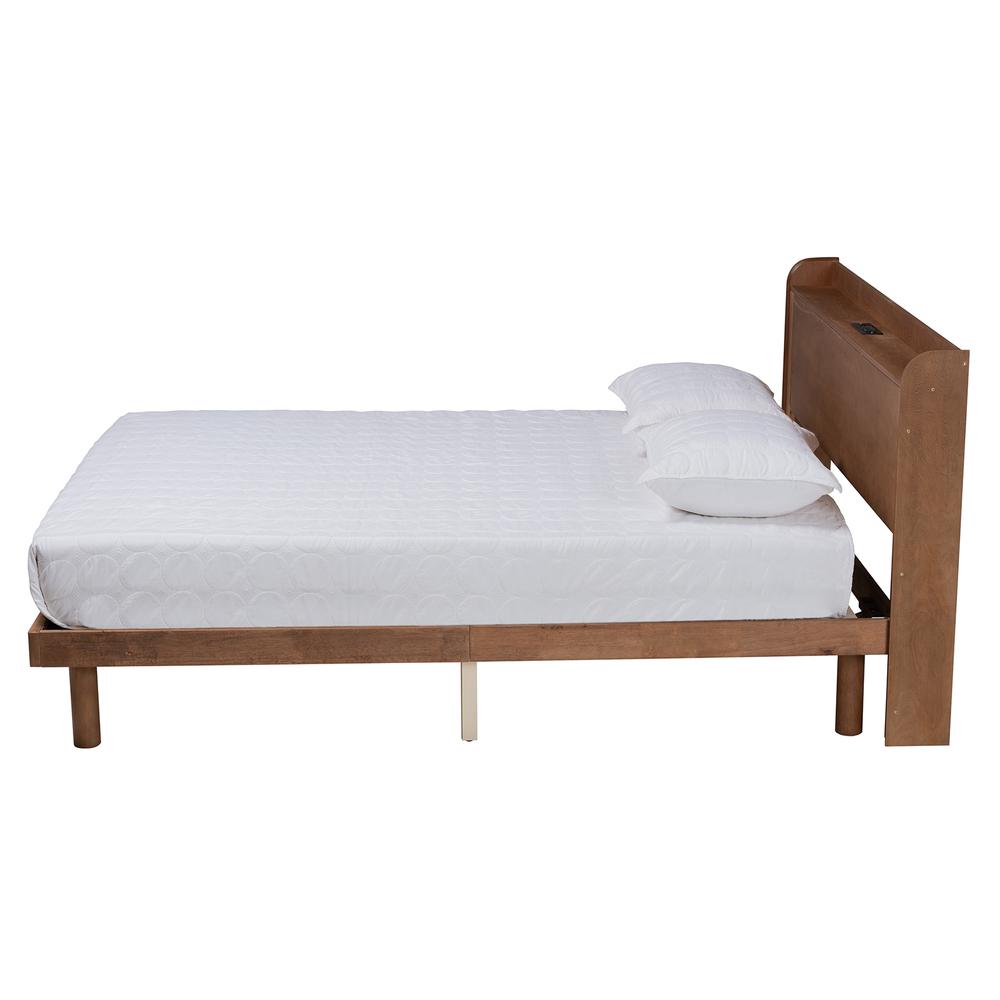Walnut Brown Finished Wood Queen Size Platform Bed with Charging Station. Picture 13