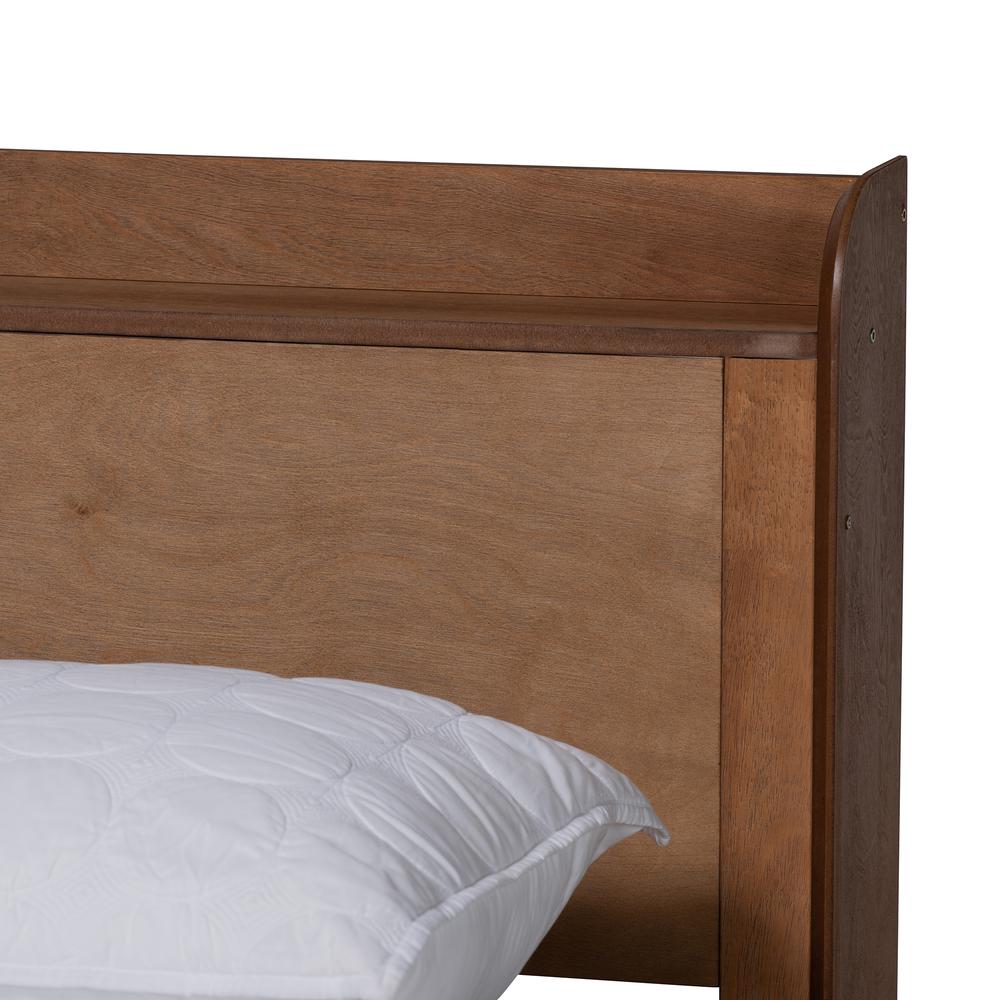 Walnut Brown Finished Wood Queen Size Platform Bed with Charging Station. Picture 15