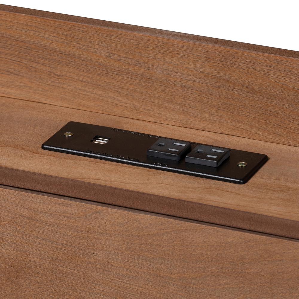 Walnut Brown Finished Wood Queen Size Platform Bed with Charging Station. Picture 17