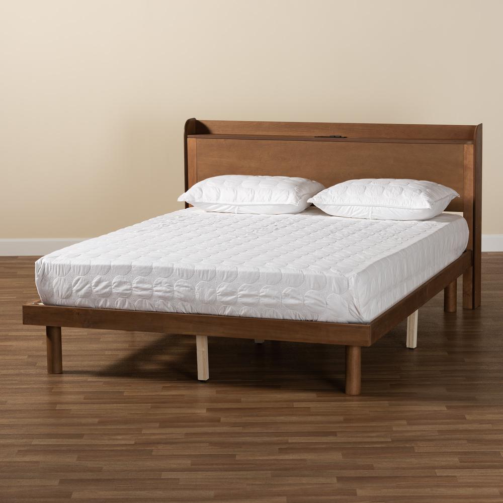 Walnut Brown Finished Wood Queen Size Platform Bed with Charging Station. Picture 20