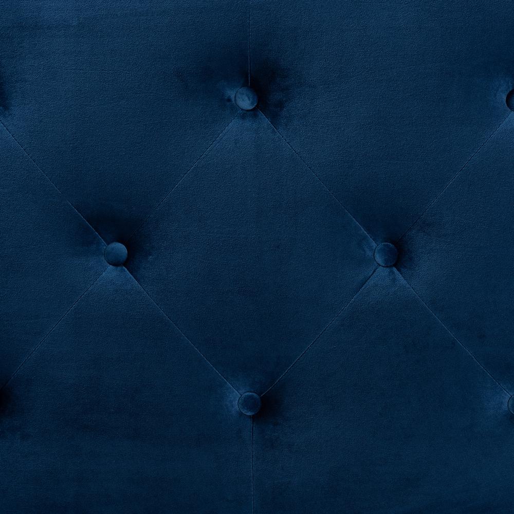 Navy Blue Velvet Fabric Upholstered Queen Size Headboard. Picture 11