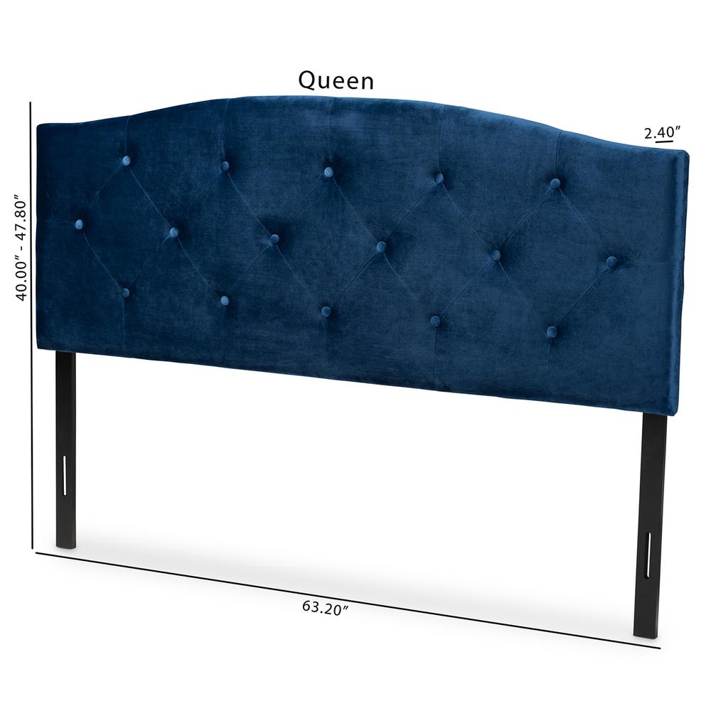 Navy Blue Velvet Fabric Upholstered Queen Size Headboard. Picture 15