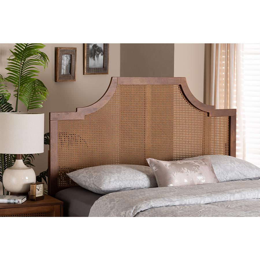 Ash Walnut Finished Wood and Rattan Queen Size Headboard. Picture 5