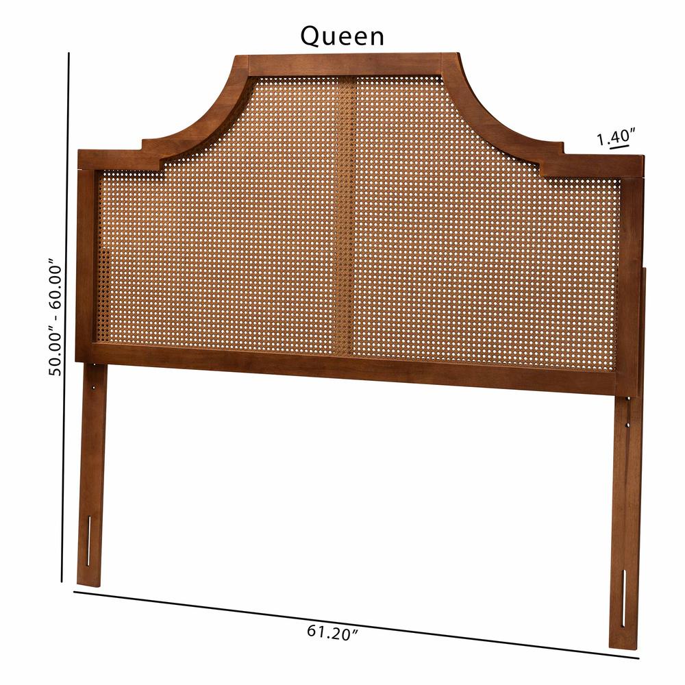 Ash Walnut Finished Wood and Rattan Queen Size Headboard. Picture 16