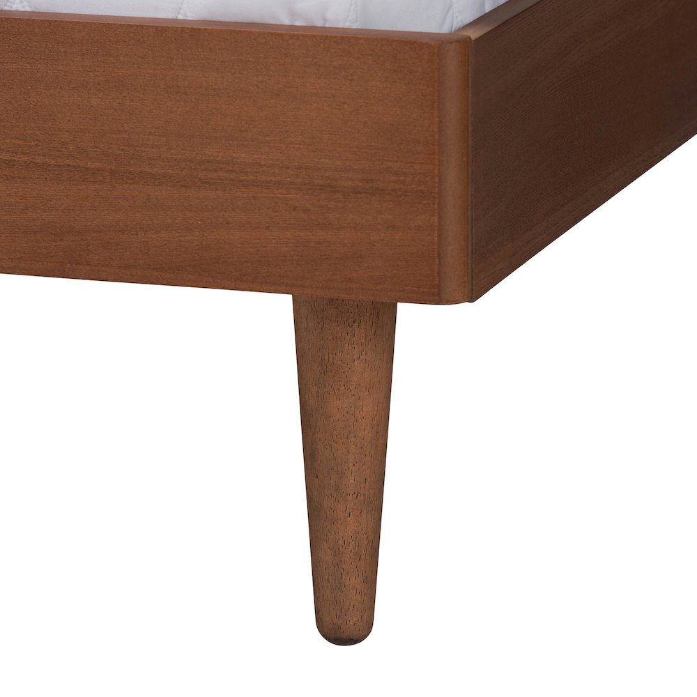 Macaria Mid-Century Modern Ash Walnut Woven Rattan King Size Bed. Picture 16
