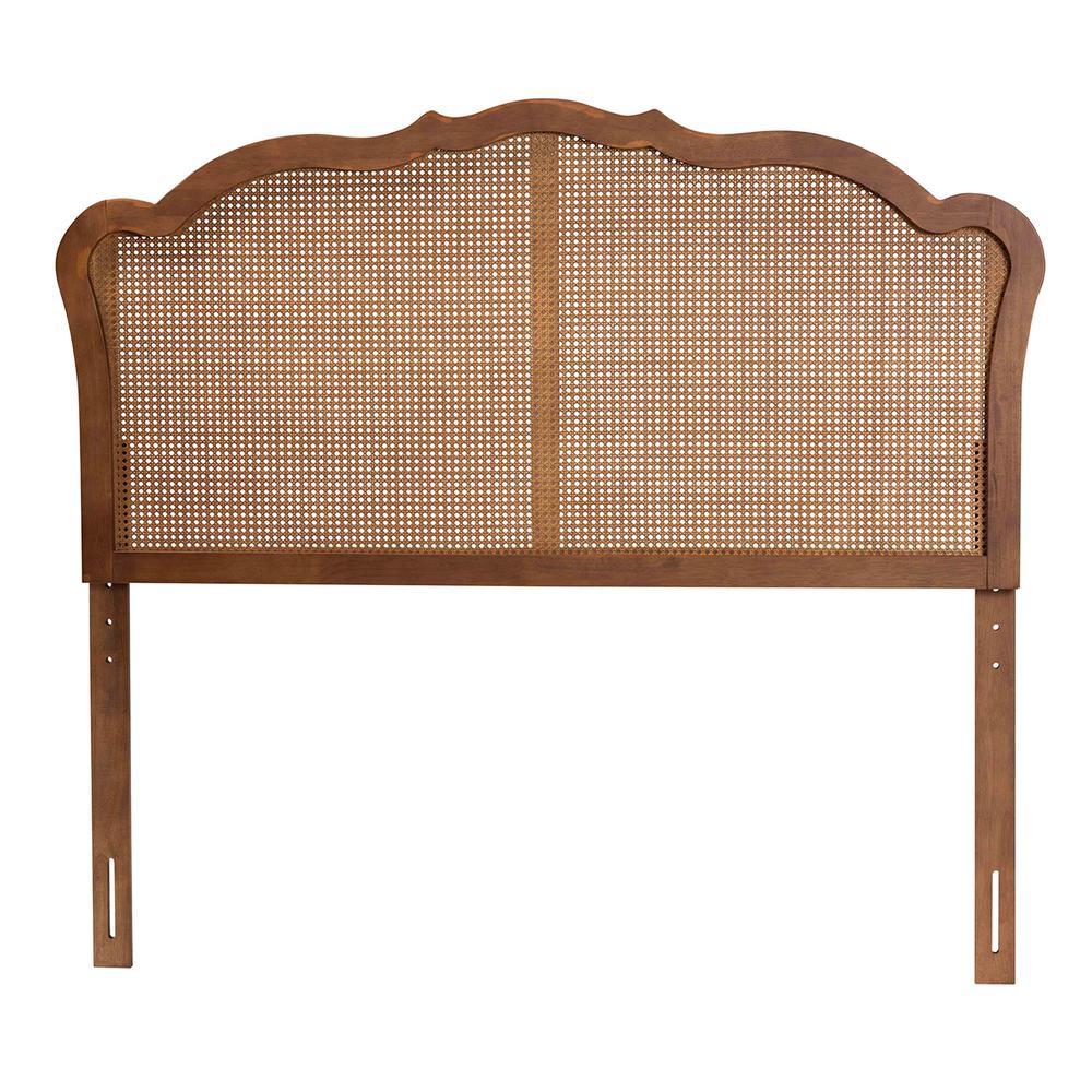 Traditional Ash Walnut Finished Wood Queen Size Headboard with Rattan. Picture 11