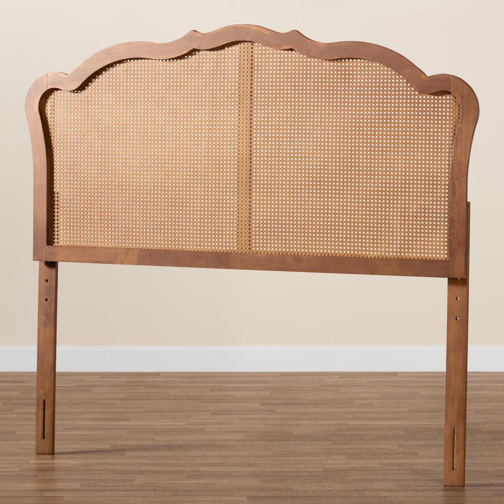 Traditional Ash Walnut Finished Wood Queen Size Headboard with Rattan. Picture 15