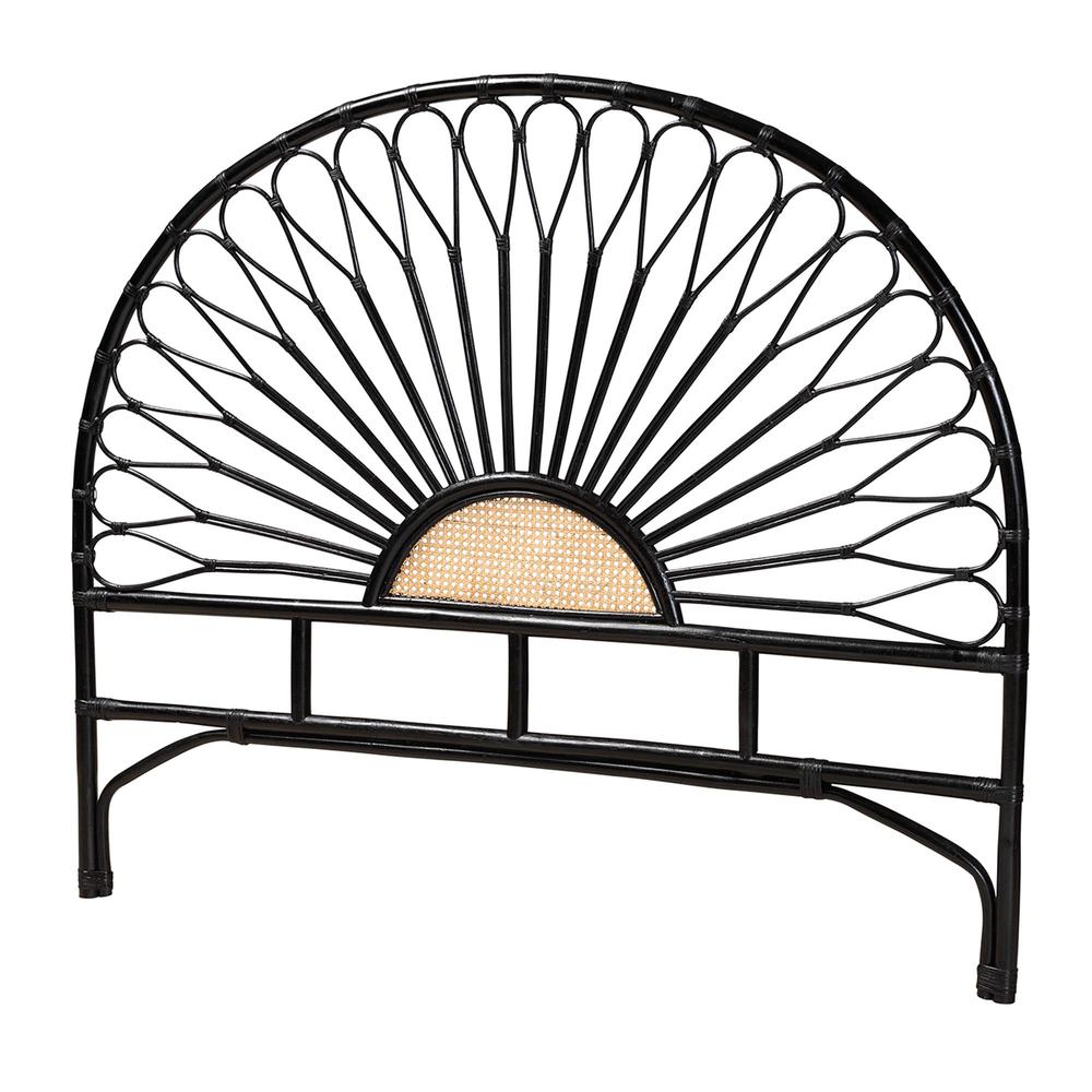 Bohemian Two-Tone Black and Natural Brown Rattan Queen Size Standalone Headboard. Picture 10